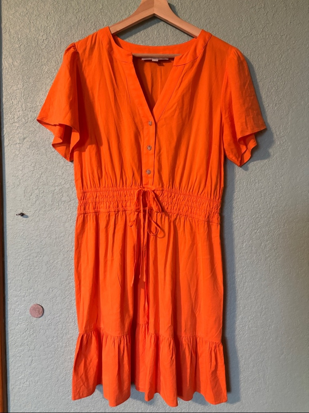 LOFT Bright Orange Short Sleeve Double Drawstring Waist Dress, M - like new